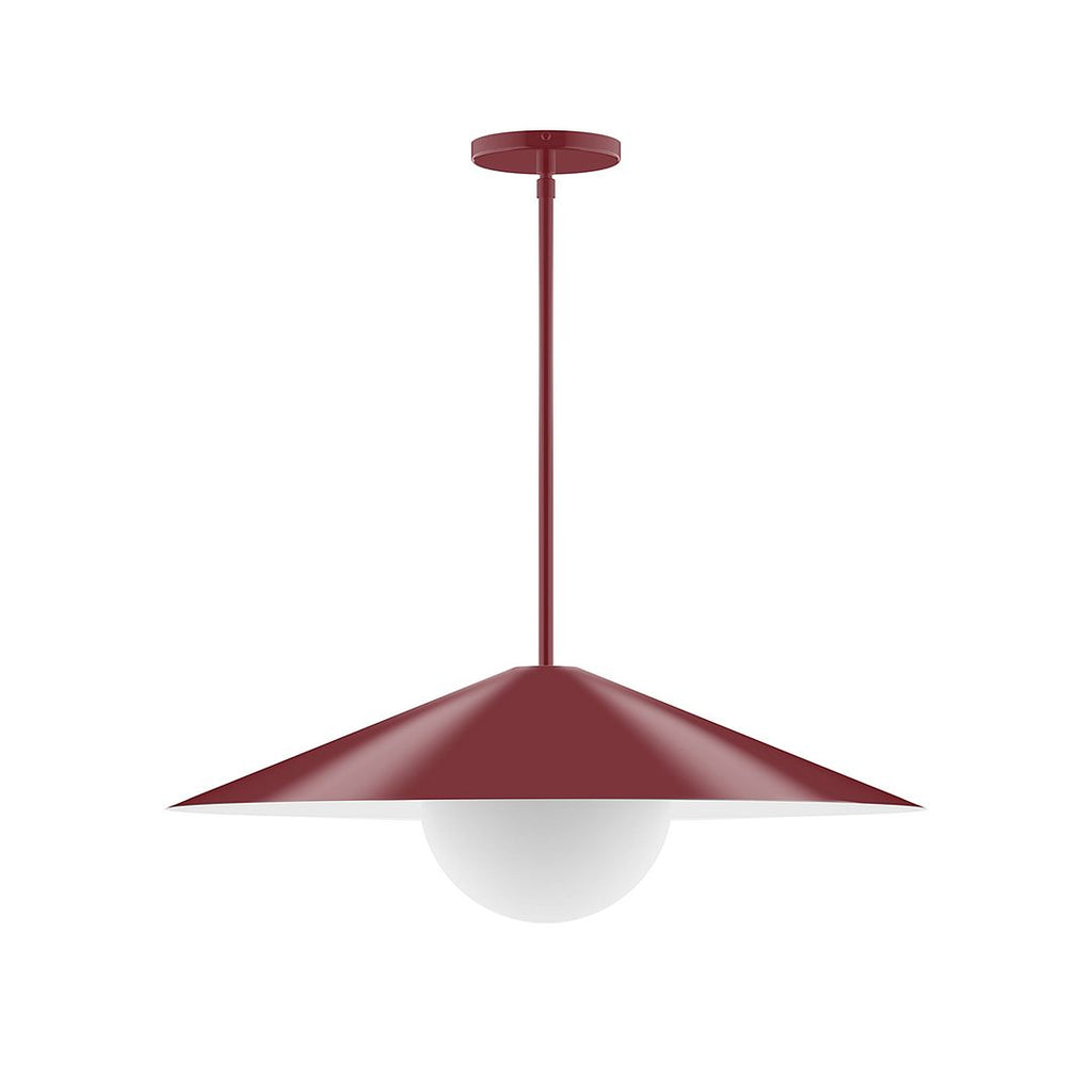 24" Axis Shallow Cone Stem Hung Pendant With 6 Inch White Opal Glass Globe, Barn Red - STG429-G15-55