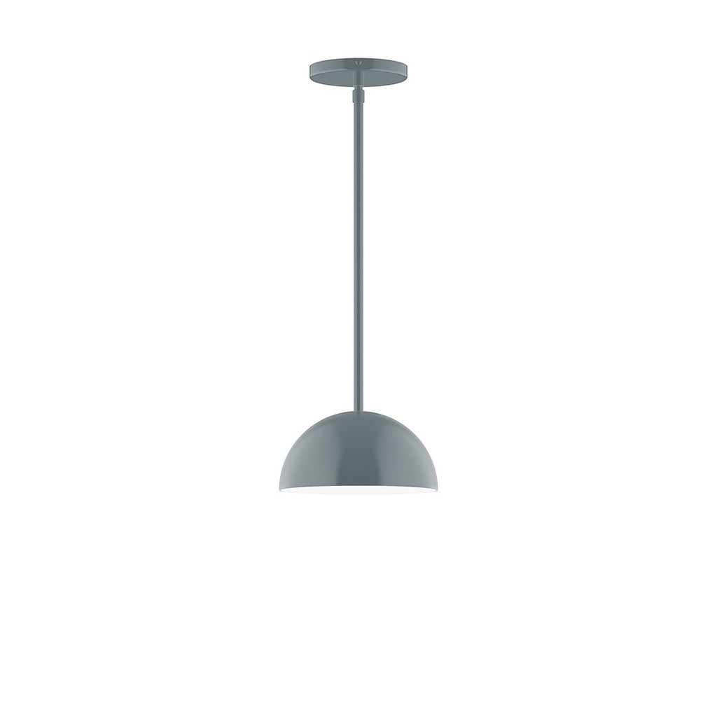 8" Axis Mini Dome Stem Hung Pendant With 6 Inch White Opal Glass Globe, Slate Gray - STG431-G15-40