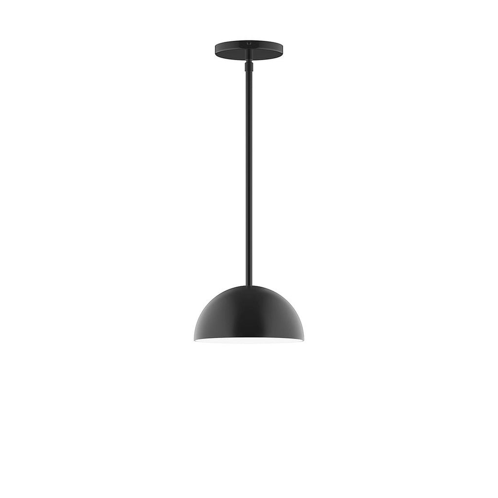 8" Axis Mini Dome Stem Hung Pendant With 6 Inch White Opal Glass Globe, Black - STG431-G15-41