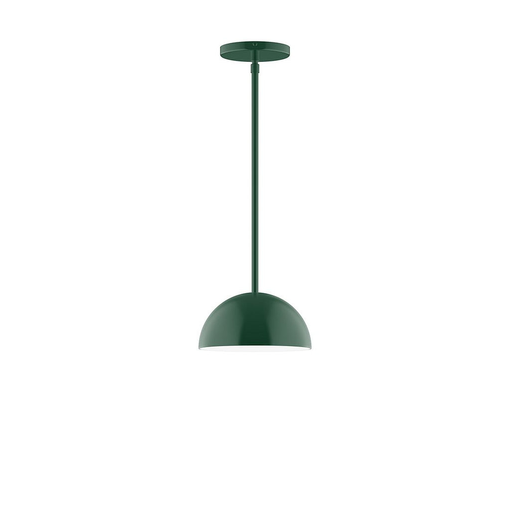 8" Axis Mini Dome Stem Hung Pendant With 6 Inch White Opal Glass Globe, Forest Green - STG431-G15-42