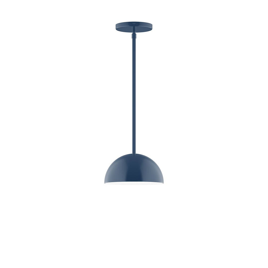 8" Axis Mini Dome Stem Hung Pendant With 6 Inch White Opal Glass Globe, Navy - STG431-G15-50