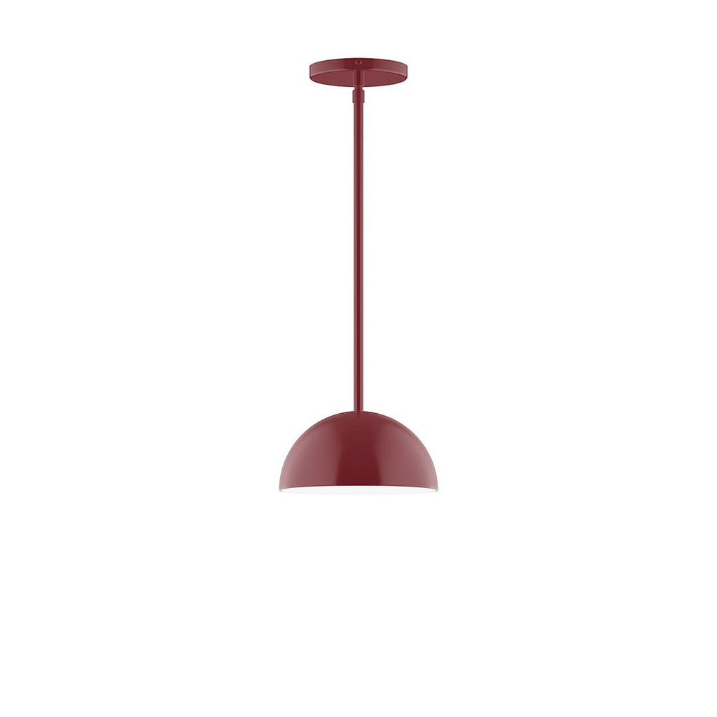 8" Axis Mini Dome Stem Hung Pendant With 6 Inch White Opal Glass Globe, Barn Red - STG431-G15-55