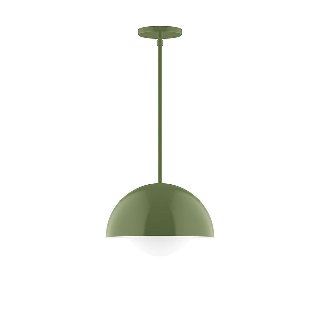 12" Axis Dome Stem Hung Pendant With 6 Inch White Opal Glass Globe, Fern Green - STG432-G15-22