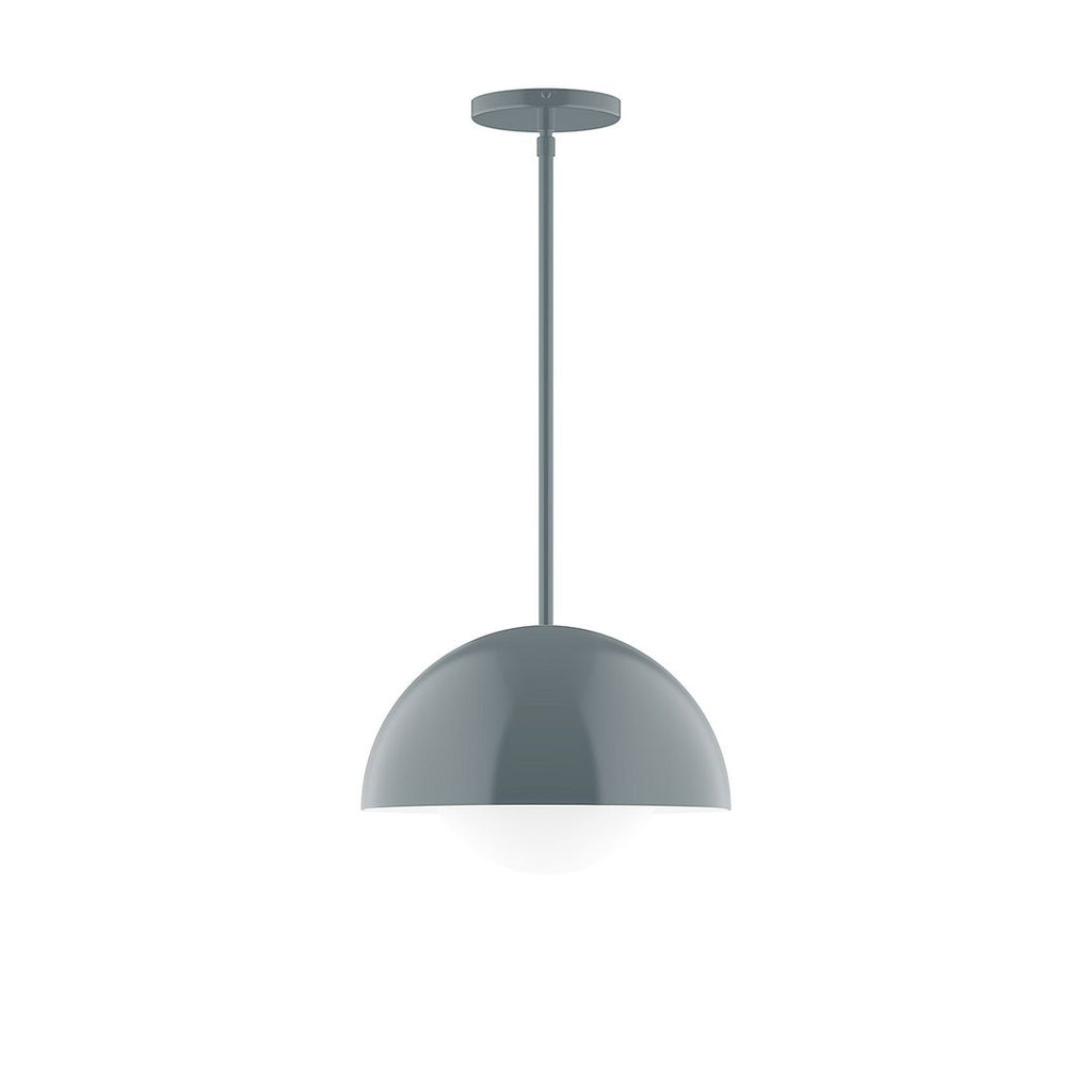 12" Axis Dome Stem Hung Pendant With 6 Inch White Opal Glass Globe, Slate Gray - STG432-G15-40