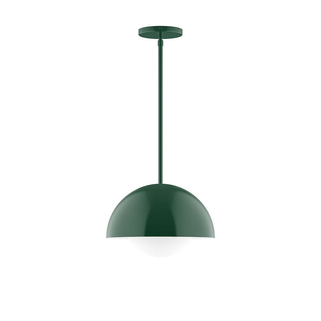 12" Axis Dome Stem Hung Pendant With 6 Inch White Opal Glass Globe, Forest Green - STG432-G15-42