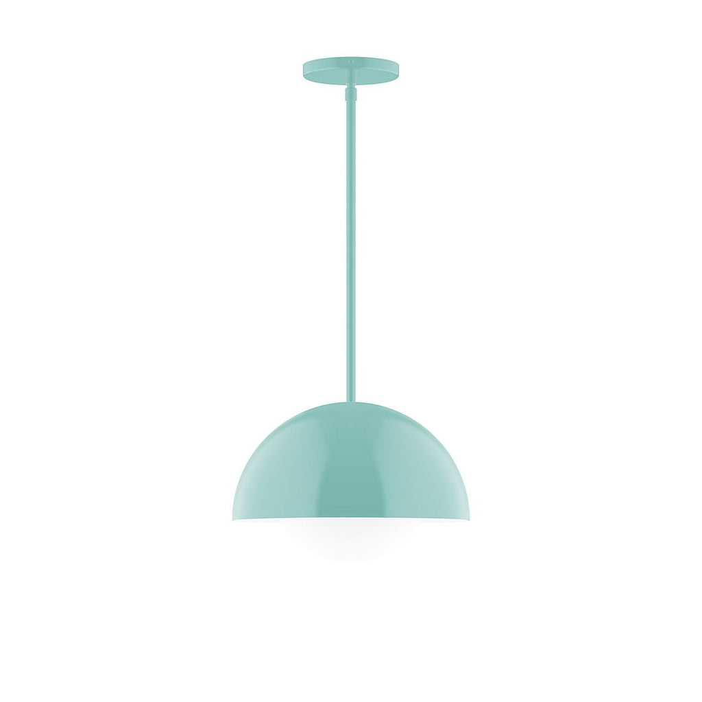 12" Axis Dome Stem Hung Pendant With 6 Inch White Opal Glass Globe, Sea Green - STG432-G15-48