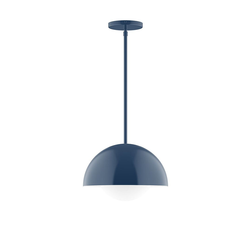 12" Axis Dome Stem Hung Pendant With 6 Inch White Opal Glass Globe, Navy - STG432-G15-50