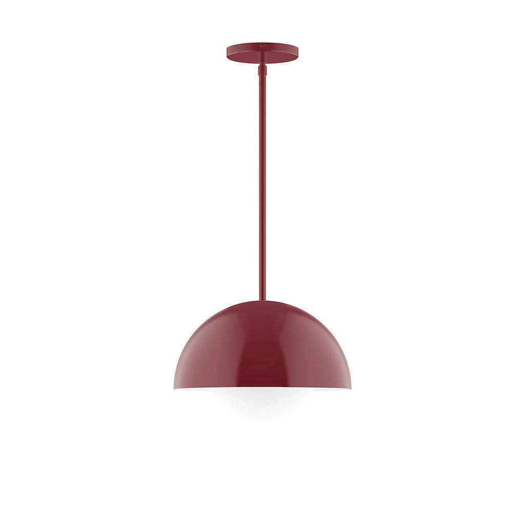 12" Axis Dome Stem Hung Pendant With 6 Inch White Opal Glass Globe, Barn Red - STG432-G15-55