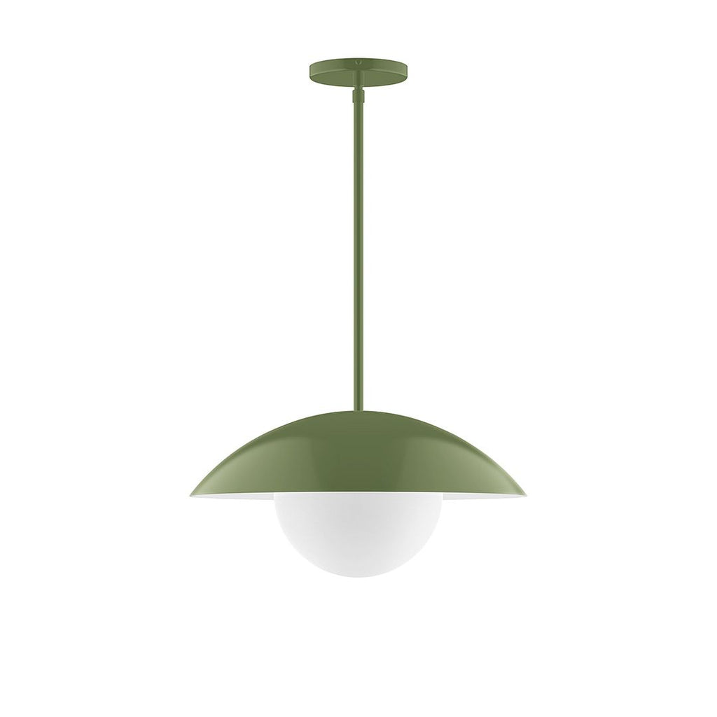 16" Axis Half Dome Stem Hung Pendant With 6 Inch White Opal Glass Globe, Fern Green - STG438-G15-22