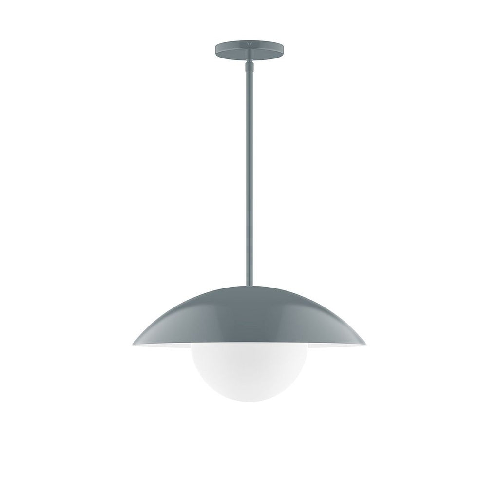 16" Axis Half Dome Stem Hung Pendant With 6 Inch White Opal Glass Globe, Slate Gray - STG438-G15-40