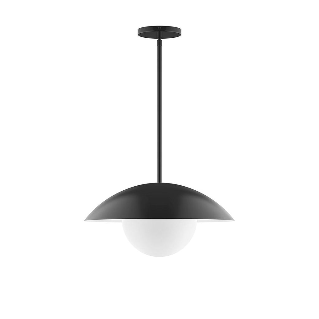 16" Axis Half Dome Stem Hung Pendant With 6 Inch White Opal Glass Globe, Black - STG438-G15-41