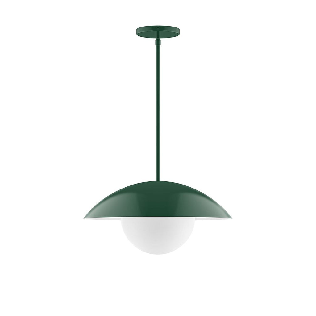 16" Axis Half Dome Stem Hung Pendant With 6 Inch White Opal Glass Globe, Forest Green - STG438-G15-42