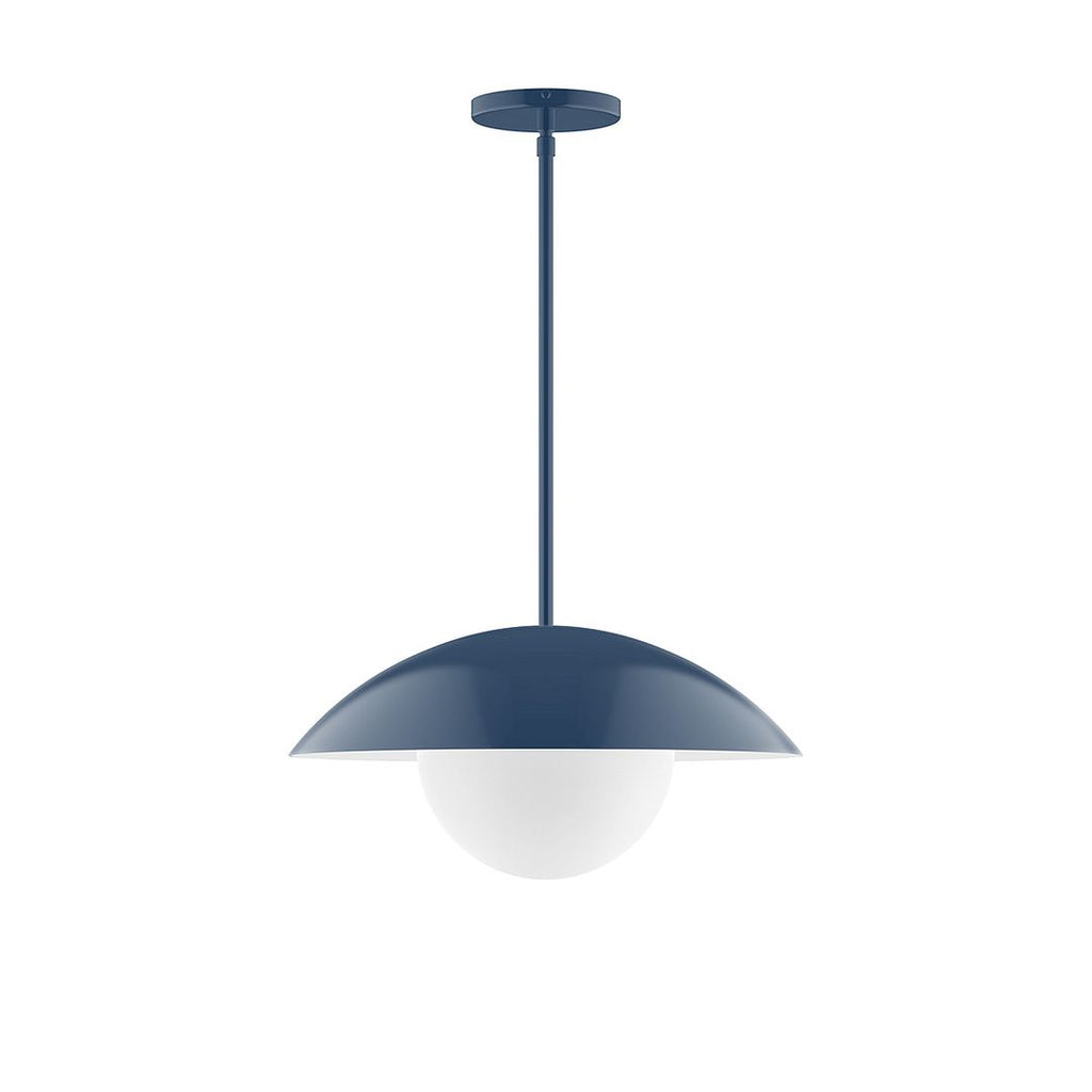 16" Axis Half Dome Stem Hung Pendant With 6 Inch White Opal Glass Globe, Navy - STG438-G15-50