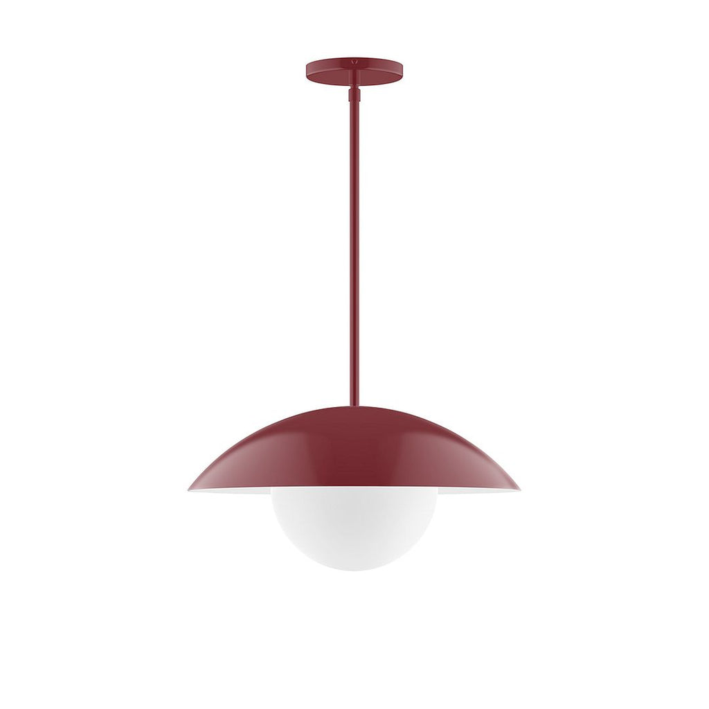 16" Axis Half Dome Stem Hung Pendant With 6 Inch White Opal Glass Globe, Barn Red - STG438-G15-55