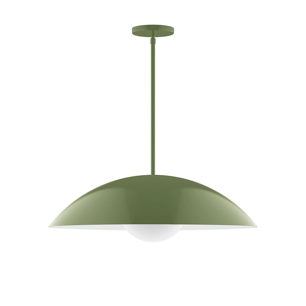 24" Axis Half Dome Stem Hung Pendant With 6 Inch White Opal Glass Globe, Fern Green - STG439-G15-22