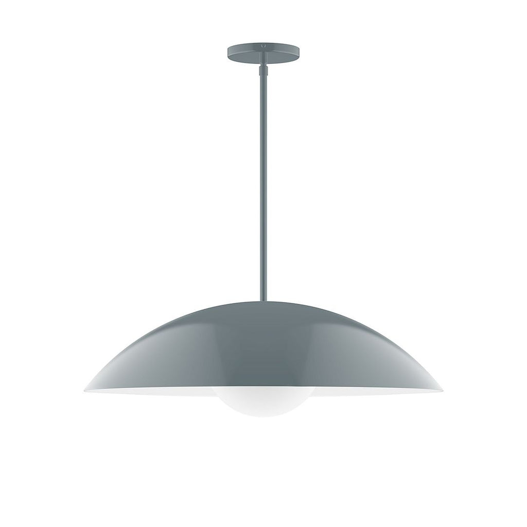 24" Axis Half Dome Stem Hung Pendant With 6 Inch White Opal Glass Globe, Slate Gray - STG439-G15-40