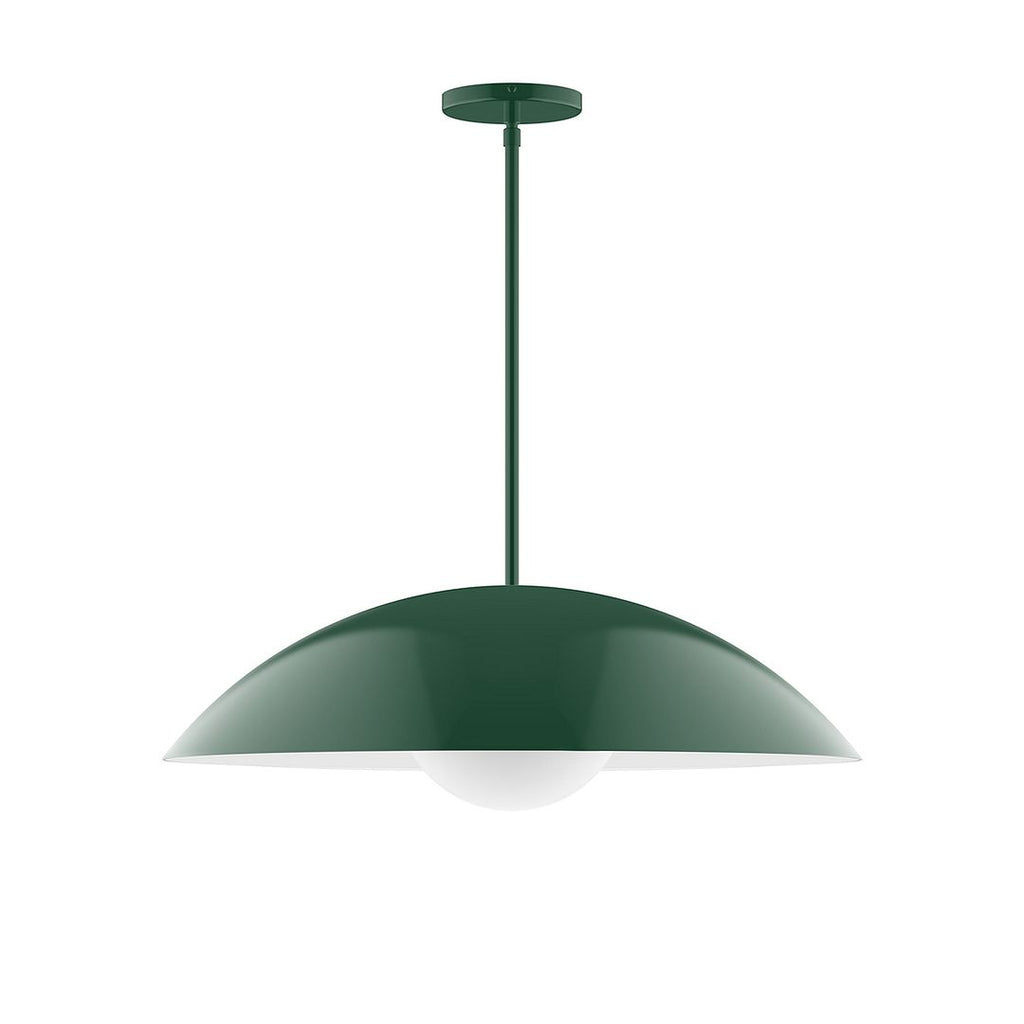 24" Axis Half Dome Stem Hung Pendant With 6 Inch White Opal Glass Globe, Forest Green - STG439-G15-42