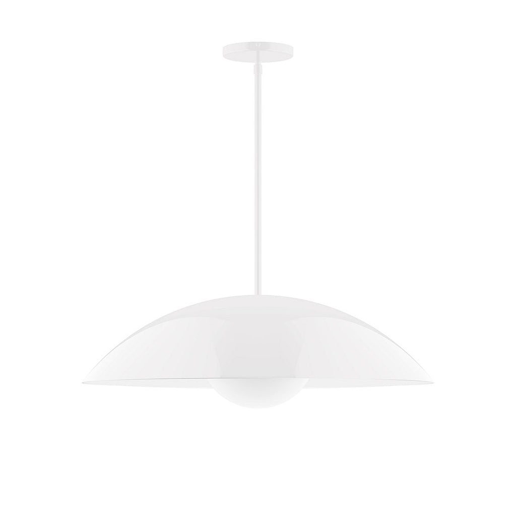 24" Axis Half Dome Stem Hung Pendant With 6 Inch White Opal Glass Globe, White - STG439-G15-44