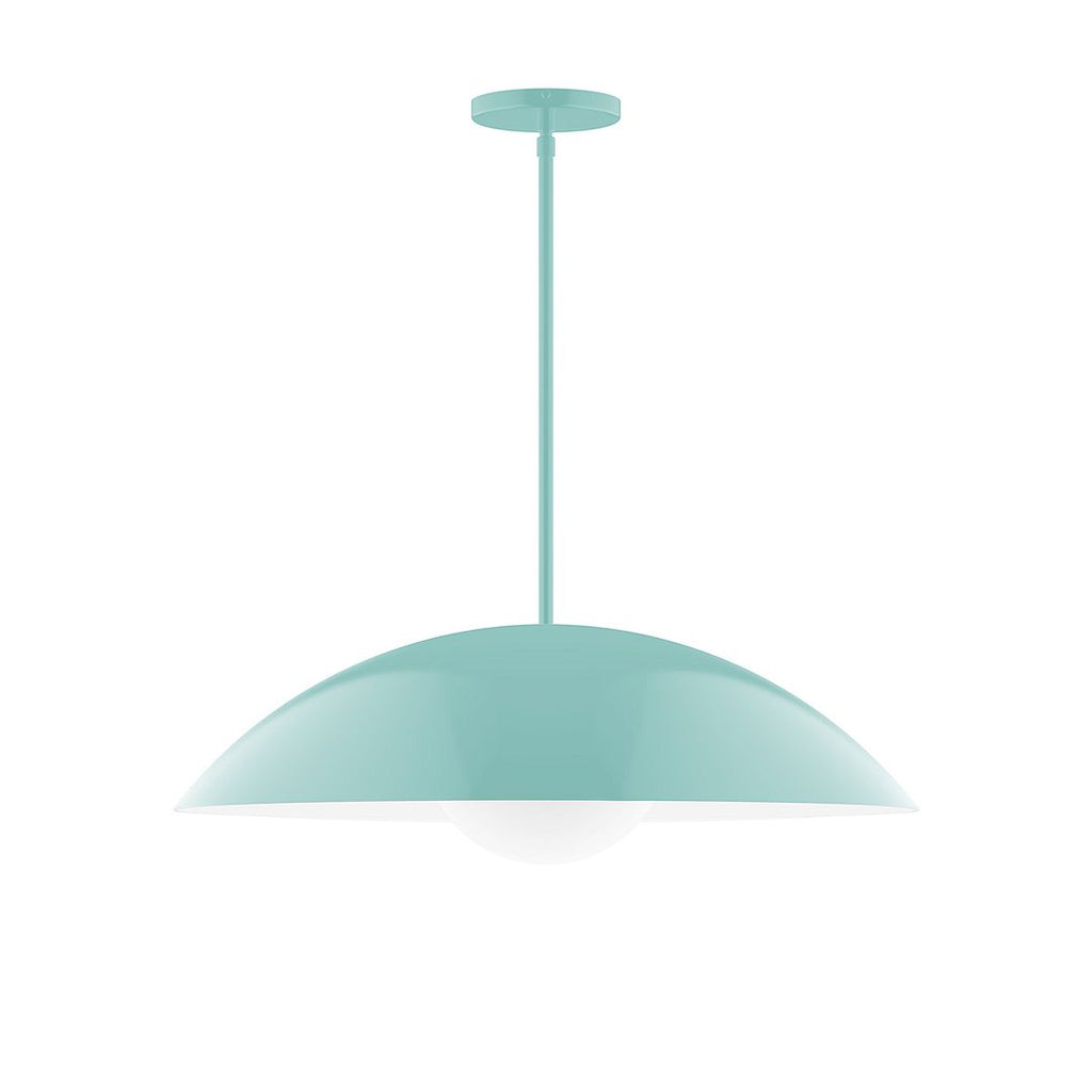 24" Axis Half Dome Stem Hung Pendant With 6 Inch White Opal Glass Globe, Sea Green - STG439-G15-48