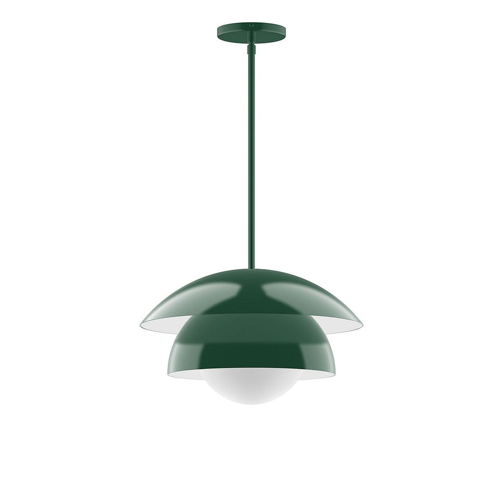 16" Nest Stem Hung Pendant With 6 Inch White Opal Glass Globe, Forest Green - STGX446-G15-42