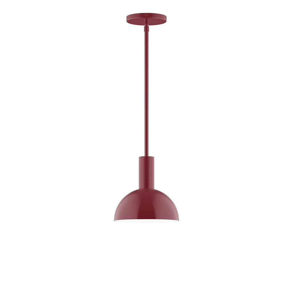 8" Stack Mini Dome Stem Hung Pendant With 6 Inch White Opal Glass Globe, Barn Red - STGX456-G15-55