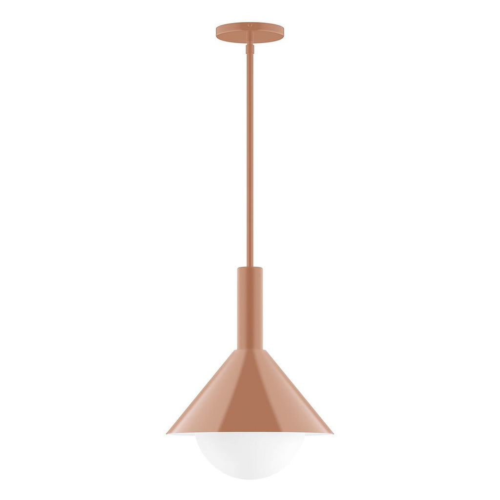 12" Stack Cone Stem Hung Pendant With 6 Inch White Opal Glass Globe, Terracotta - STGX466-G15-19