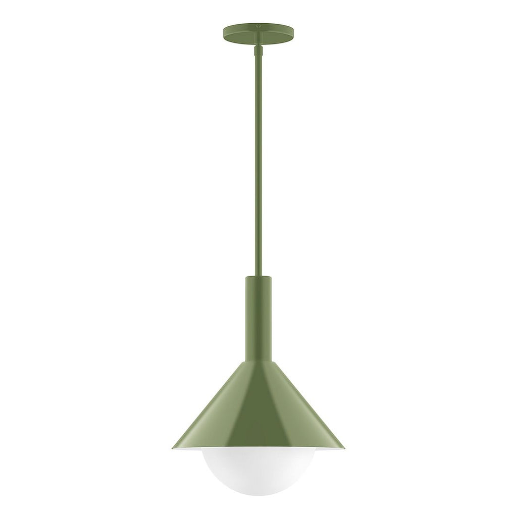 12" Stack Cone Stem Hung Pendant With 6 Inch White Opal Glass Globe, Fern Green - STGX466-G15-22