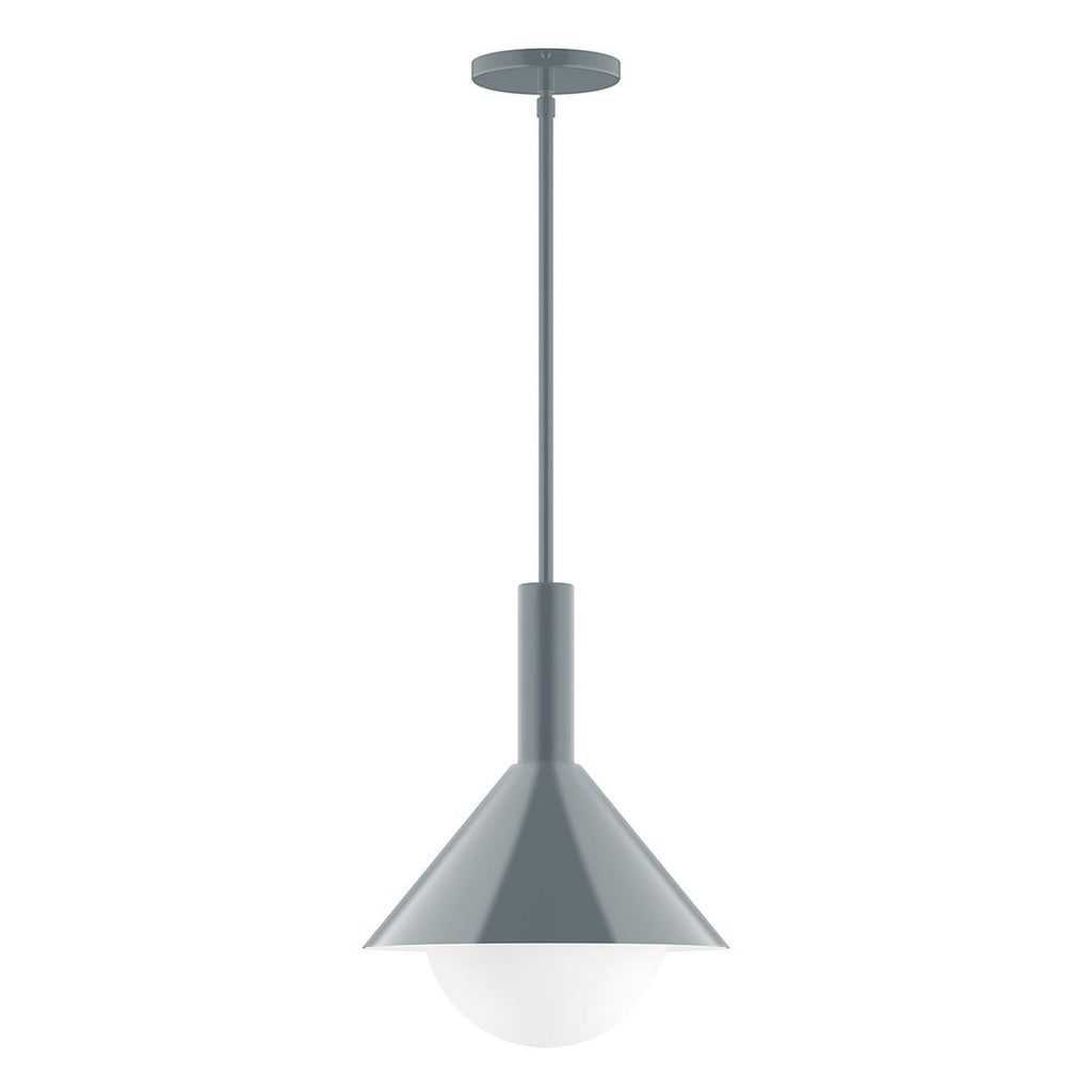 12" Stack Cone Stem Hung Pendant With 6 Inch White Opal Glass Globe, Slate Gray - STGX466-G15-40