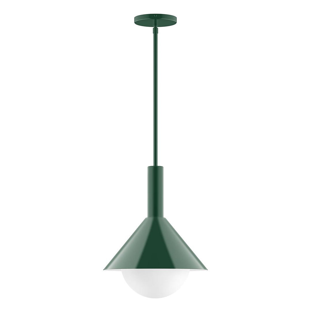 12" Stack Cone Stem Hung Pendant With 6 Inch White Opal Glass Globe, Forest Green - STGX466-G15-42