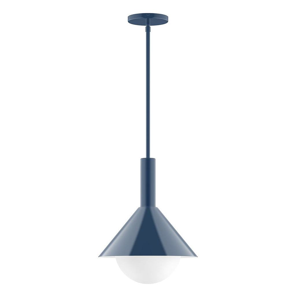 12" Stack Cone Stem Hung Pendant With 6 Inch White Opal Glass Globe, Navy - STGX466-G15-50