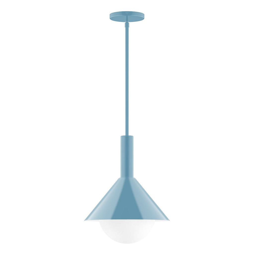 12" Stack Cone Stem Hung Pendant With 6 Inch White Opal Glass Globe, Light Blue - STGX466-G15-54