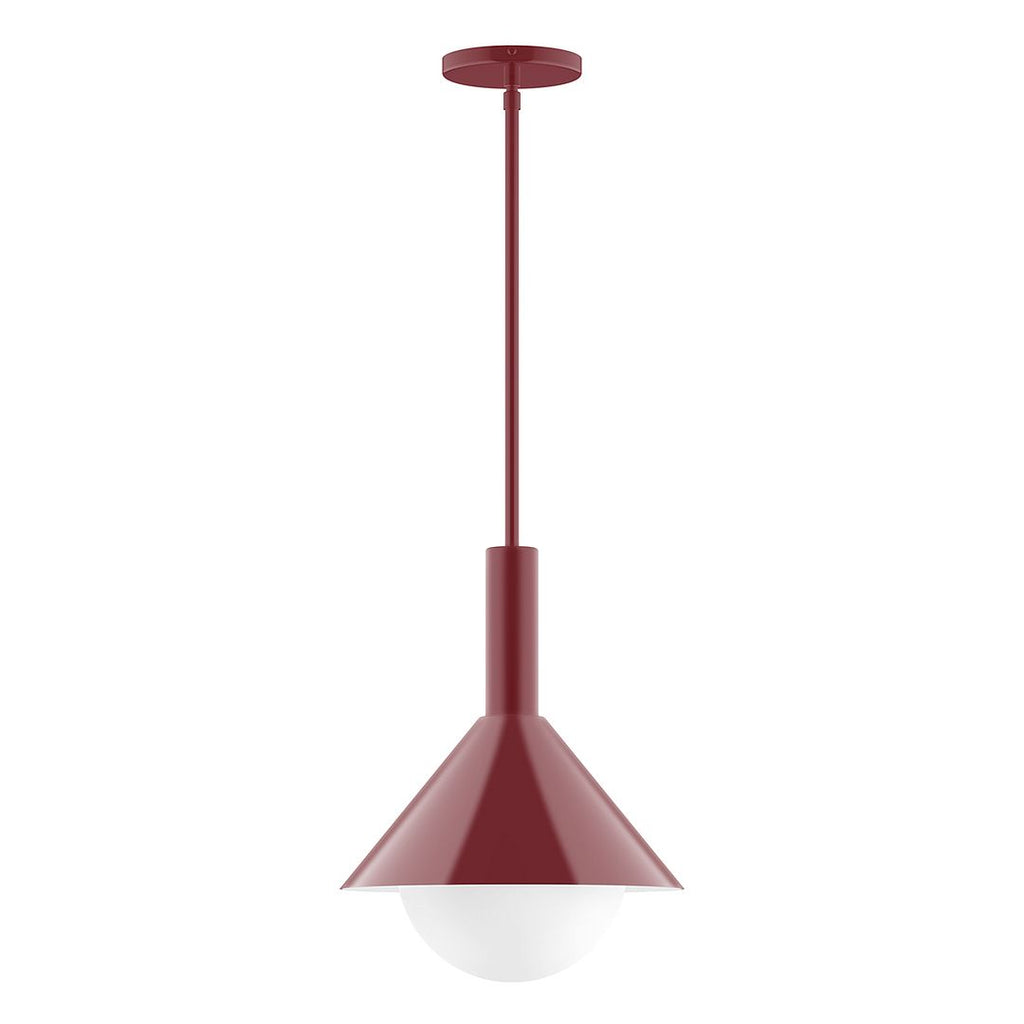 12" Stack Cone Stem Hung Pendant With 6 Inch White Opal Glass Globe, Barn Red - STGX466-G15-55