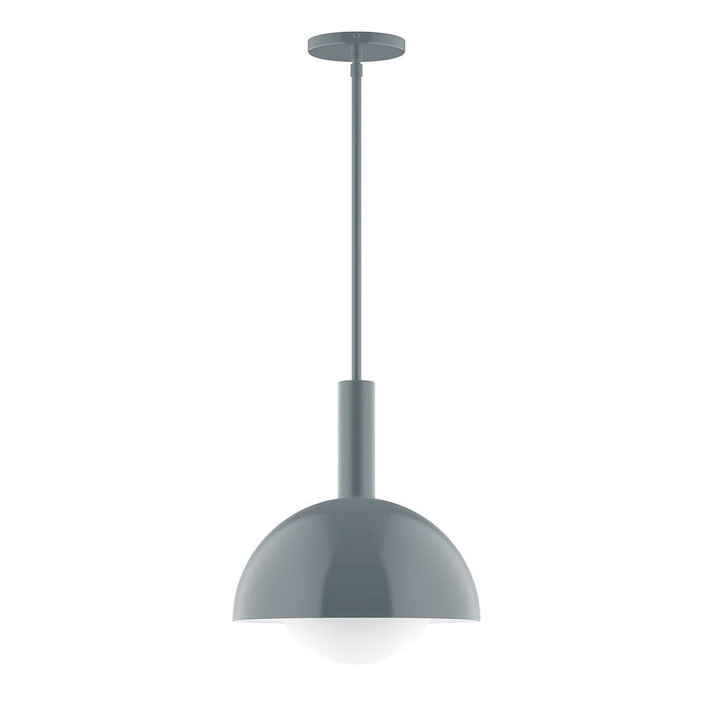 12" Stack Dome Stem Hung Pendant With 6 Inch White Opal Glass Globe, Slate Gray - STGX471-G15-40