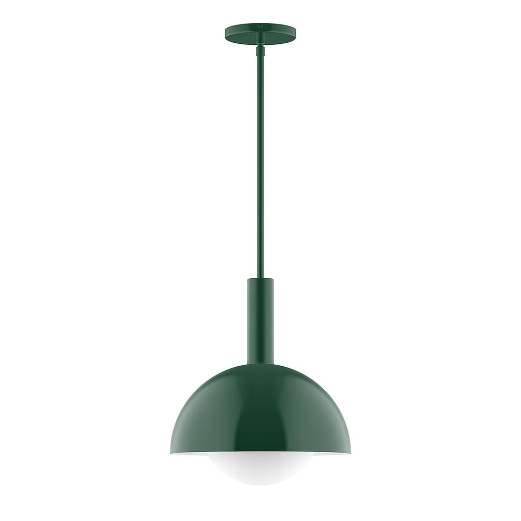 12" Stack Dome Stem Hung Pendant With 6 Inch White Opal Glass Globe, Forest Green - STGX471-G15-42