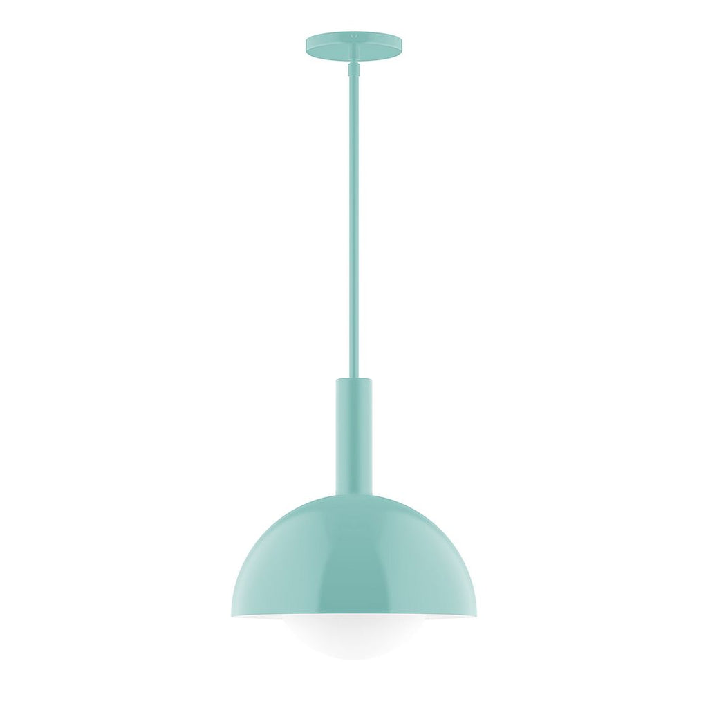 12" Stack Dome Stem Hung Pendant With 6 Inch White Opal Glass Globe, Sea Green - STGX471-G15-48