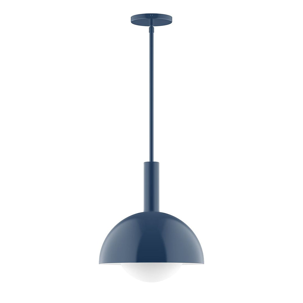 12" Stack Dome Stem Hung Pendant With 6 Inch White Opal Glass Globe, Navy - STGX471-G15-50