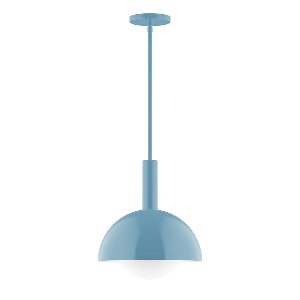 12" Stack Dome Stem Hung Pendant With 6 Inch White Opal Glass Globe, Light Blue - STGX471-G15-54