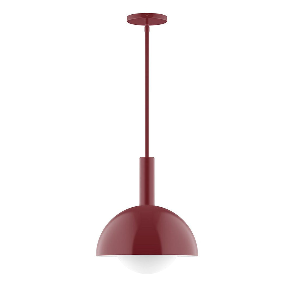 12" Stack Dome Stem Hung Pendant With 6 Inch White Opal Glass Globe, Barn Red - STGX471-G15-55