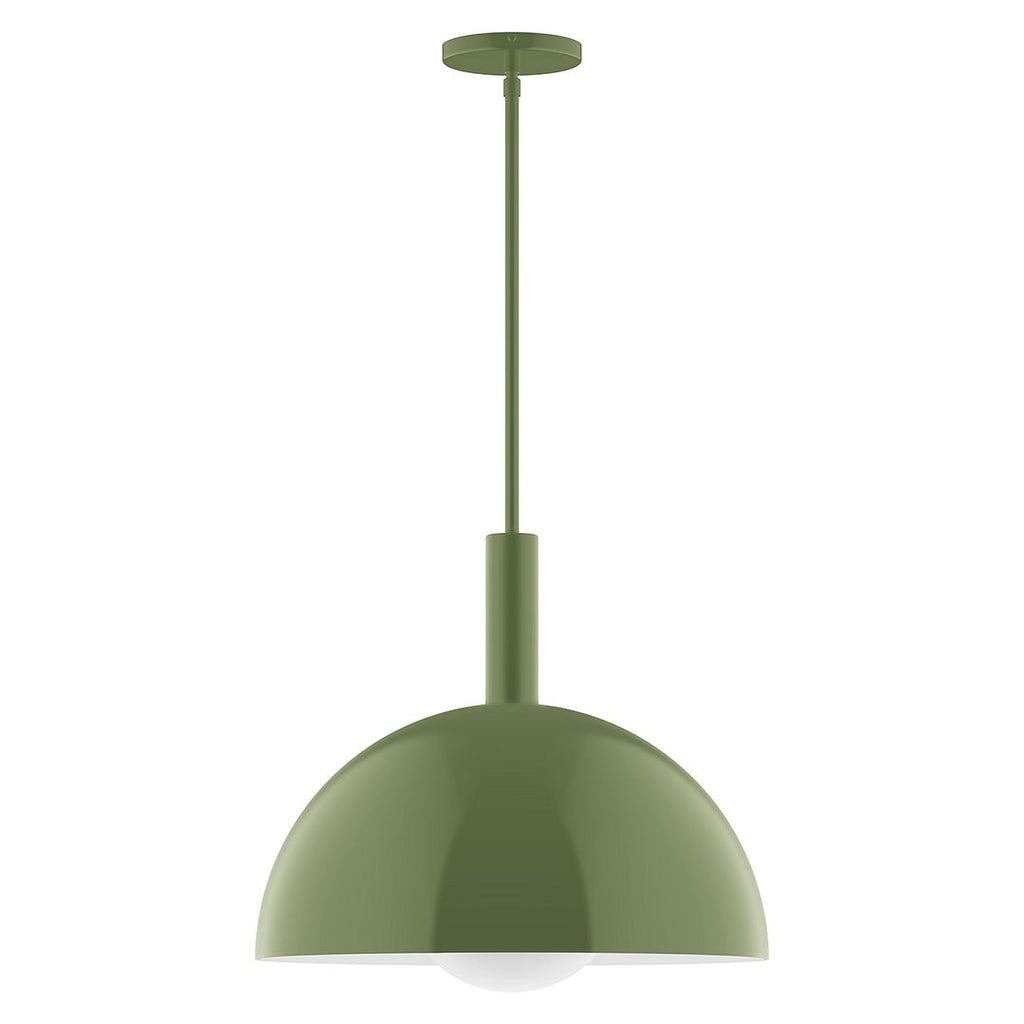 18" Stack Dome Stem Hung Pendant With 6 Inch White Opal Glass Globe, Fern Green - STGX472-G15-22