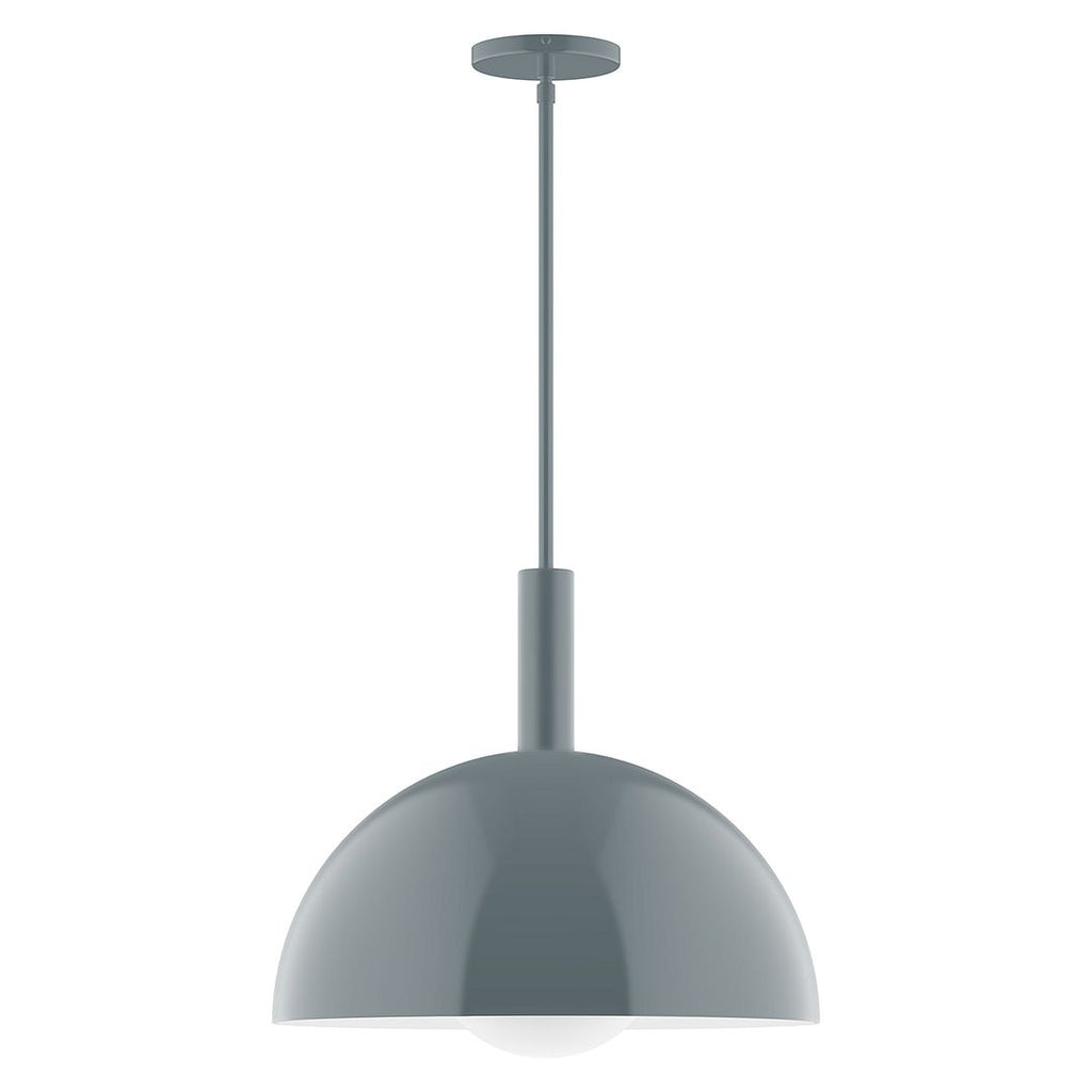 18" Stack Dome Stem Hung Pendant With 6 Inch White Opal Glass Globe, Slate Gray - STGX472-G15-40