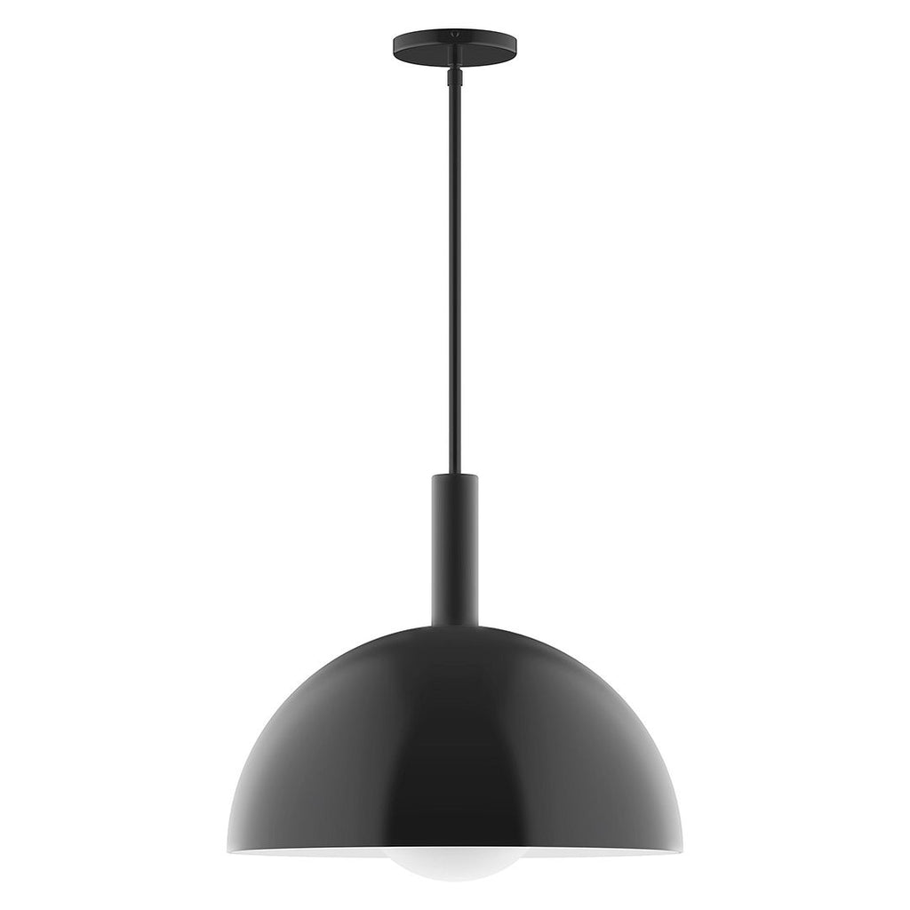 18" Stack Dome Stem Hung Pendant With 6 Inch White Opal Glass Globe, Black - STGX472-G15-41