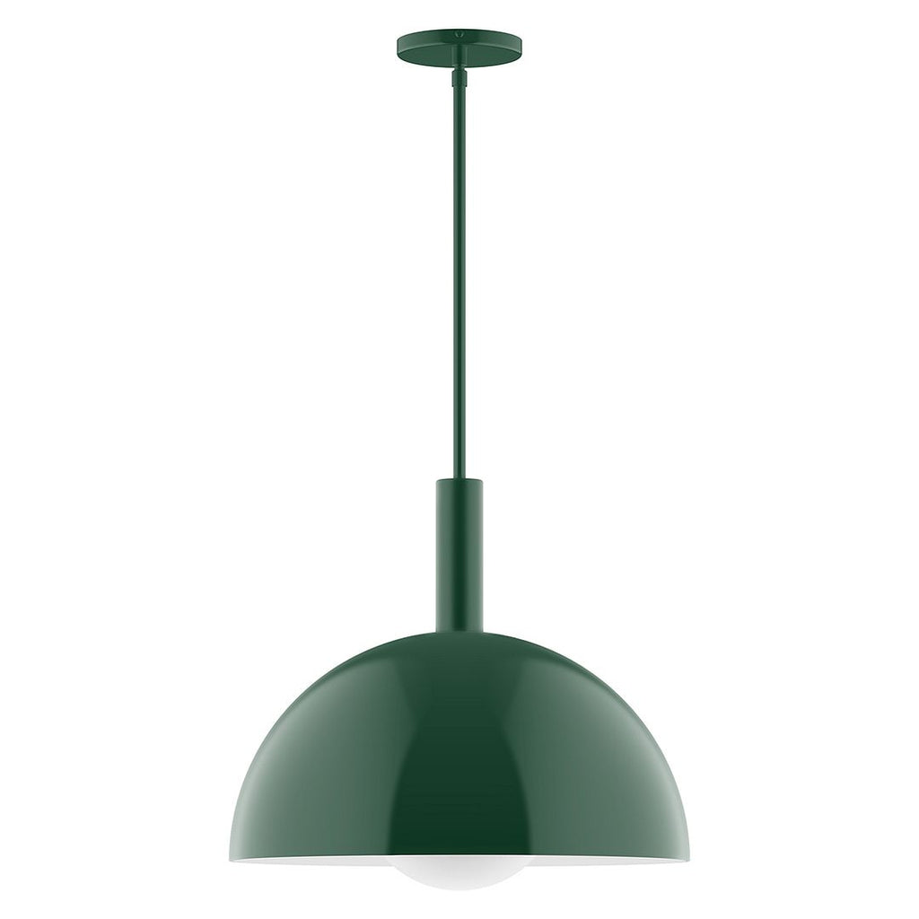 18" Stack Dome Stem Hung Pendant With 6 Inch White Opal Glass Globe, Forest Green - STGX472-G15-42