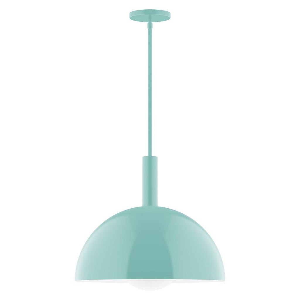 18" Stack Dome Stem Hung Pendant With 6 Inch White Opal Glass Globe, Sea Green - STGX472-G15-48