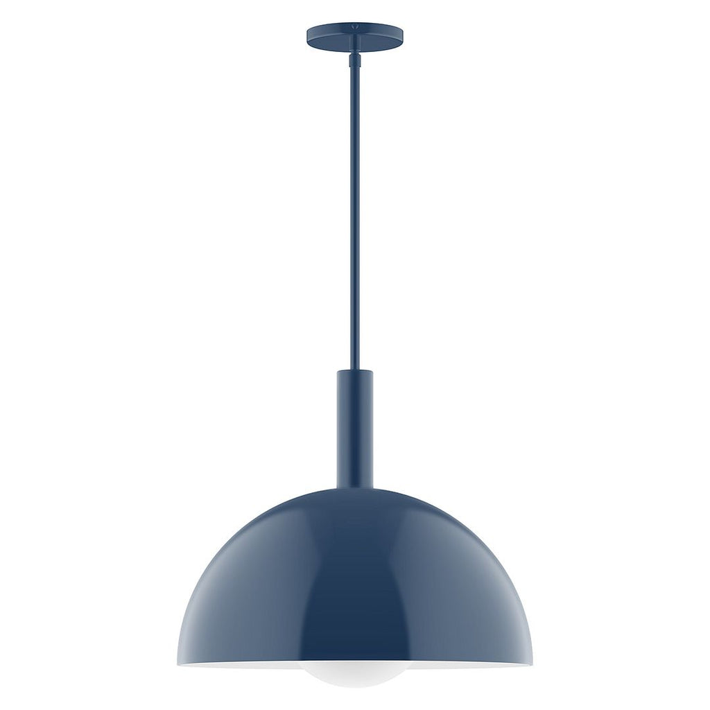 18" Stack Dome Stem Hung Pendant With 6 Inch White Opal Glass Globe, Navy - STGX472-G15-50