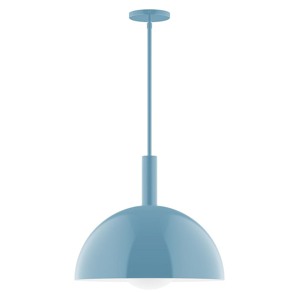 18" Stack Dome Stem Hung Pendant With 6 Inch White Opal Glass Globe, Light Blue - STGX472-G15-54