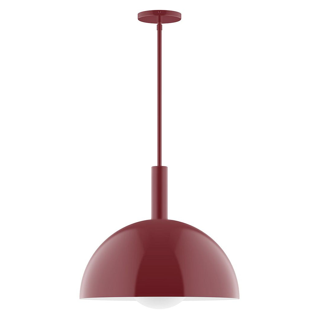 18" Stack Dome Stem Hung Pendant With 6 Inch White Opal Glass Globe, Barn Red - STGX472-G15-55