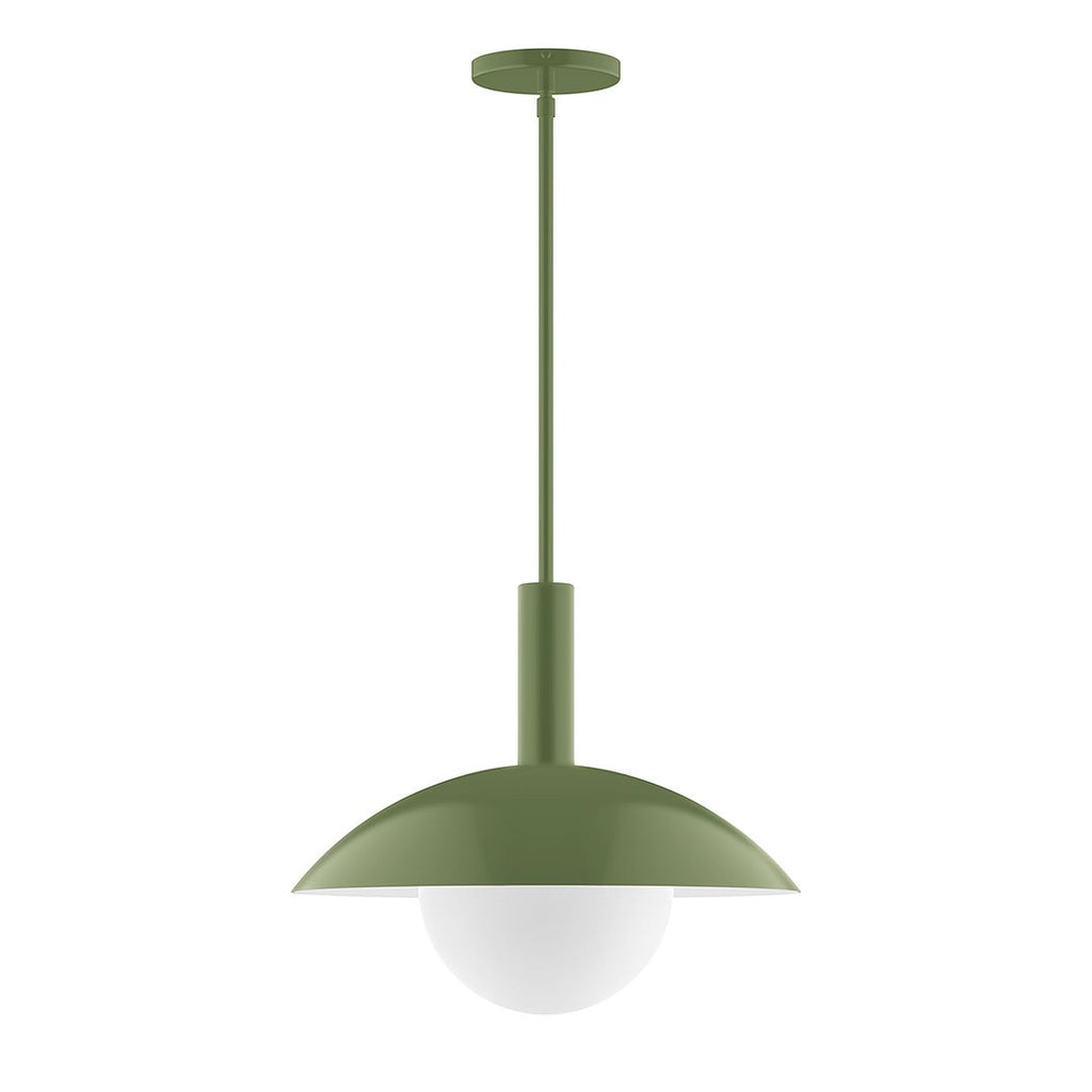 16" Stack Half Dome Stem Hung Pendant With 6 Inch White Opal Glass Globe, Fern Green - STGX476-G15-22