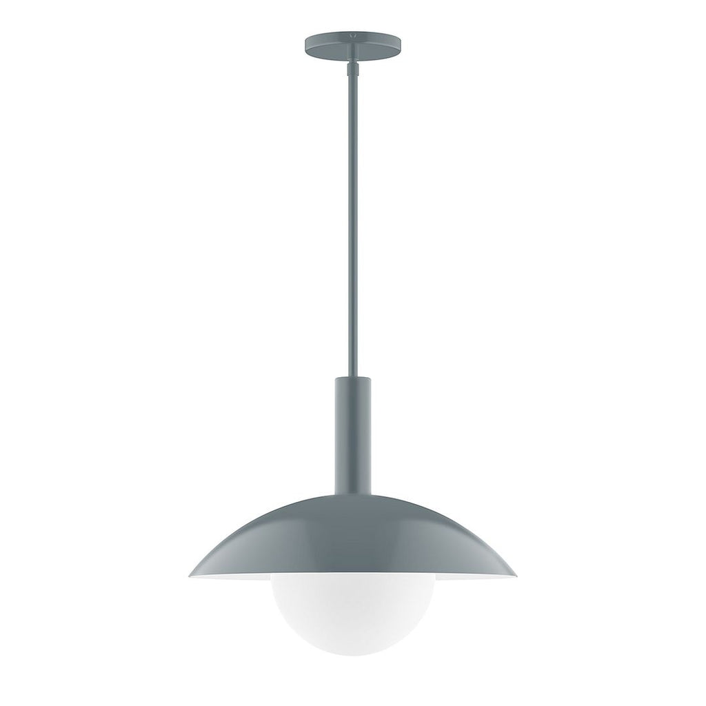 16" Stack Half Dome Stem Hung Pendant With 6 Inch White Opal Glass Globe, Slate Gray - STGX476-G15-40