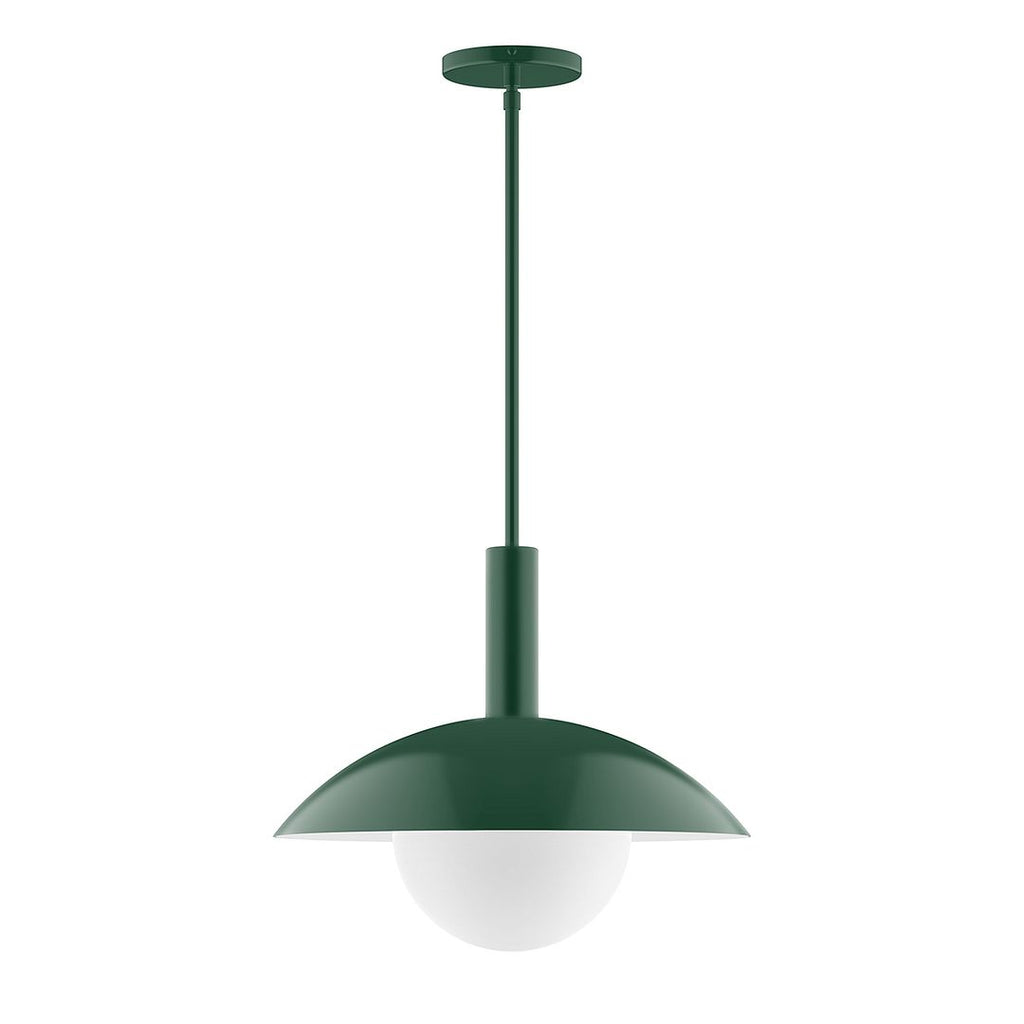 16" Stack Half Dome Stem Hung Pendant With 6 Inch White Opal Glass Globe, Forest Green - STGX476-G15-42