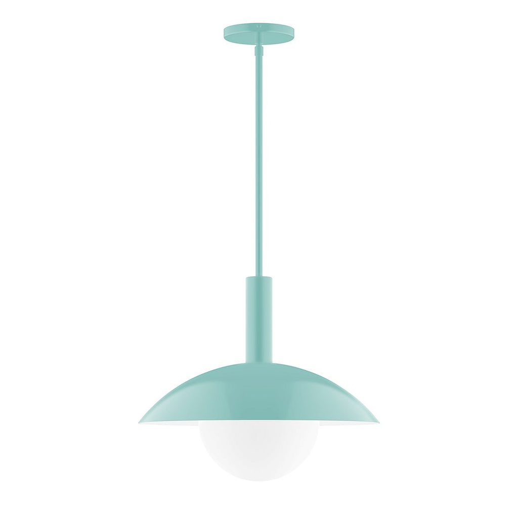 16" Stack Half Dome Stem Hung Pendant With 6 Inch White Opal Glass Globe, Sea Green - STGX476-G15-48